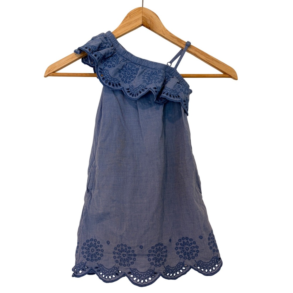 Vineyard Vines‎ One Shoulder Eyelet Chambray Dress 4T Preppy Cottage Coastal